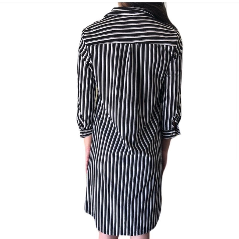 Mlle Gabrielle Black White Striped Stretch Button Down Shirt Dress size  Small - Picture 10 of 16